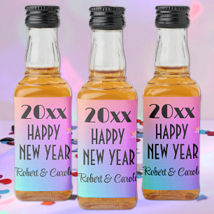 Mini, Gradient Rainbow Happy New Year (10)  Liquor Bottle Label