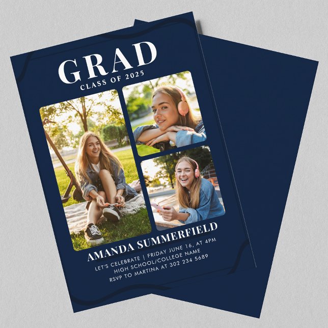 Mini Graduation 3 Photos Invitation de fête (Mini Graduation 3 Photos Party Invitation)
