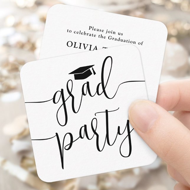 Mini Graduation Party Invitation Black White Card (Creator Uploaded)