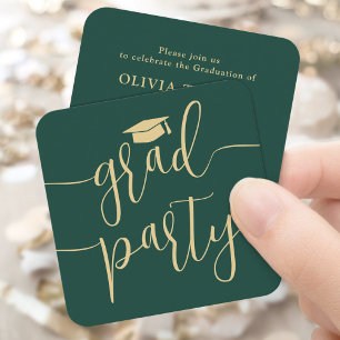 Mini Graduation Party Invitation Green & Gold Card