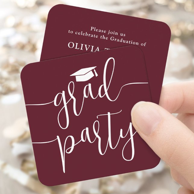 Mini Graduation Party Invitation Maroon White Card (Creator Uploaded)