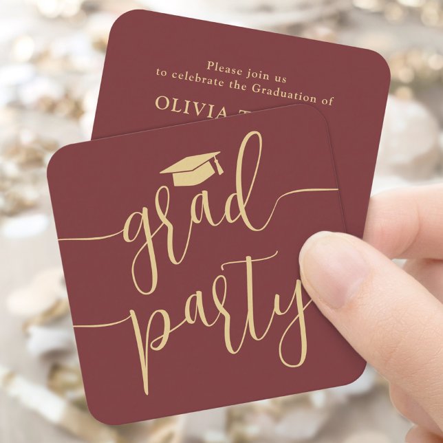 Mini Graduation Party Invitation Red et Gold Card (Créateur téléchargé)