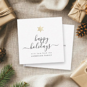 Mini Happy Holidays Elegant Script Gold Snowflake Card