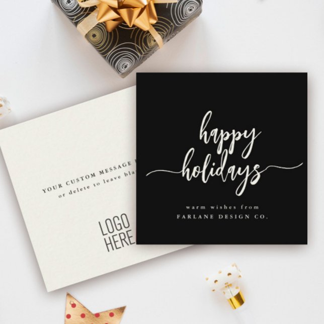 Mini Happy Holidays Modern Script Business Logo Card (Creator Uploaded)