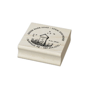 Mini Honey Label Rubber Stamp with Hive and Bees