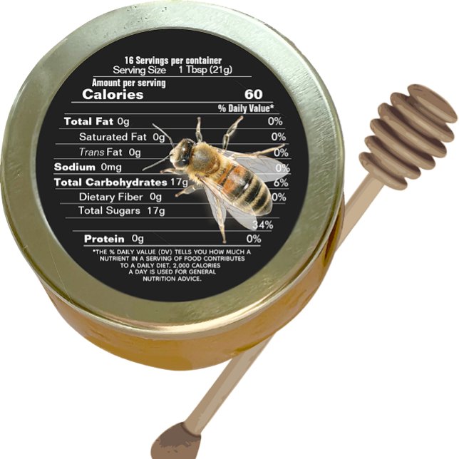 Mini Honey Lid Label Black Nutrition Fact with Bee (Creator Uploaded)