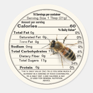 Mini Honey Lid Label Ivory Nutrition Fact with Bee