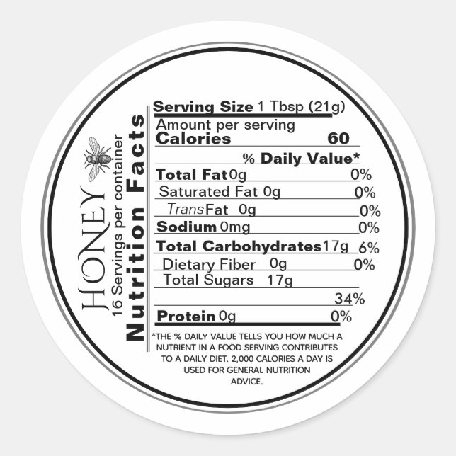 mini Honey Nutrition Facts Round Label French Bee (Front)