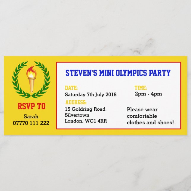Mini invitation de partie de Jeux Olympiques (Devant)