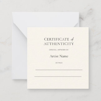 Mini Ivory Certificate of Authenticity for Art  Card
