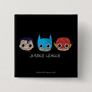 Mini Justice League Heads Sketch 2 Inch Square Button