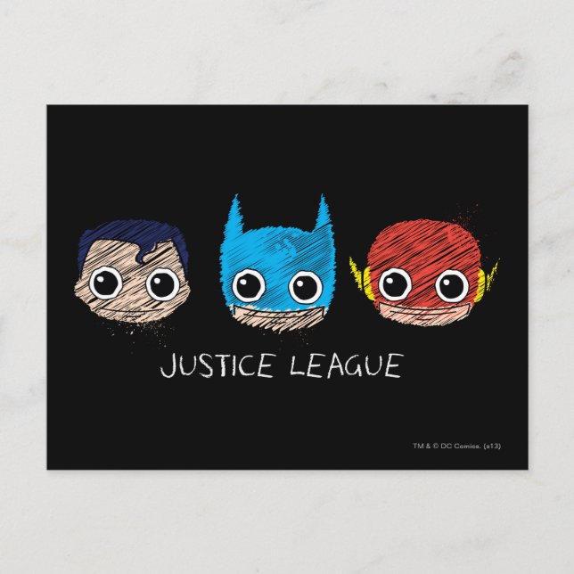 Mini Justice League Heads Sketch Postcard (Front)