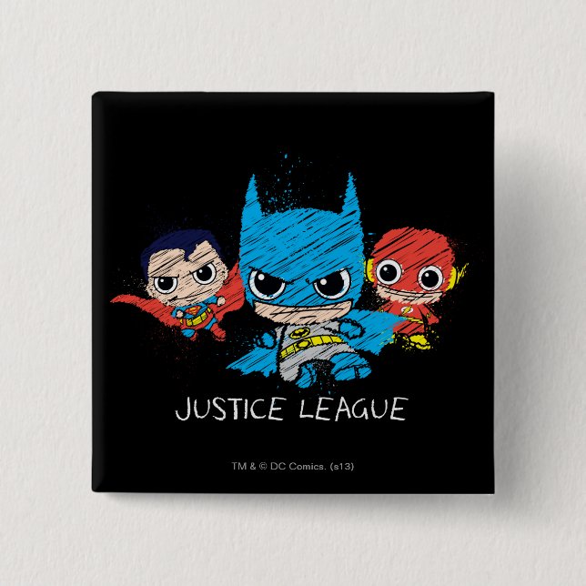 Mini Justice League Sketch 2 Inch Square Button (Front)