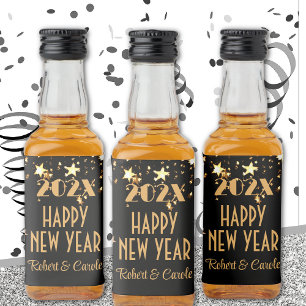 Mini Liquor (10) Black & Gold Happy New Year Mini Bottle Label