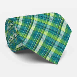 Mini Madras Plaid Teal and Lime Two-Sided Tie