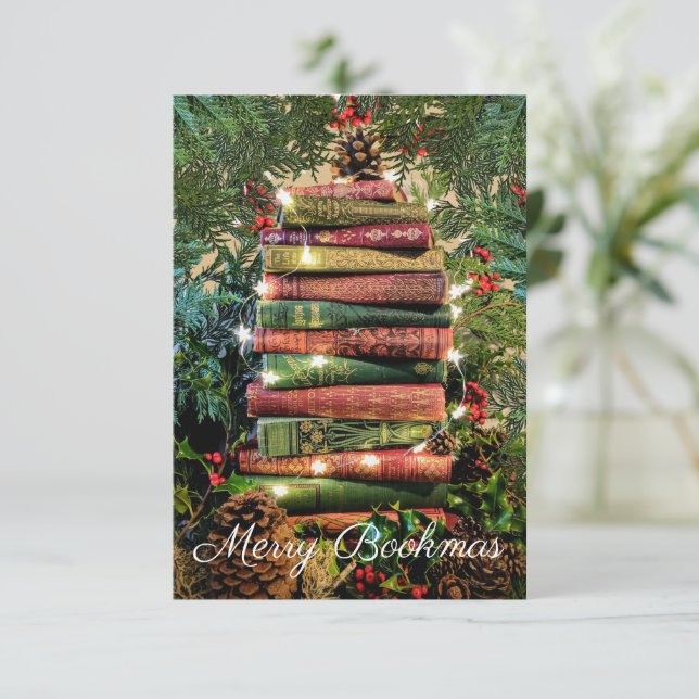 Mini Merry Bookmas Holiday Greeting Card (Standing Front)