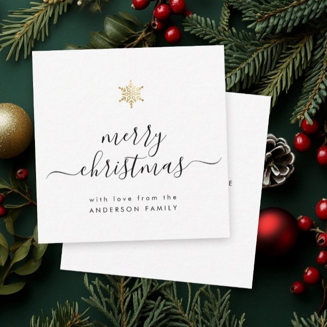 Mini Merry Christmas Elegant Script Gold Snowflake Card (Creator Uploaded)