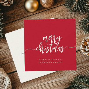 Mini Merry Christmas Modern Elegant Script Red Card