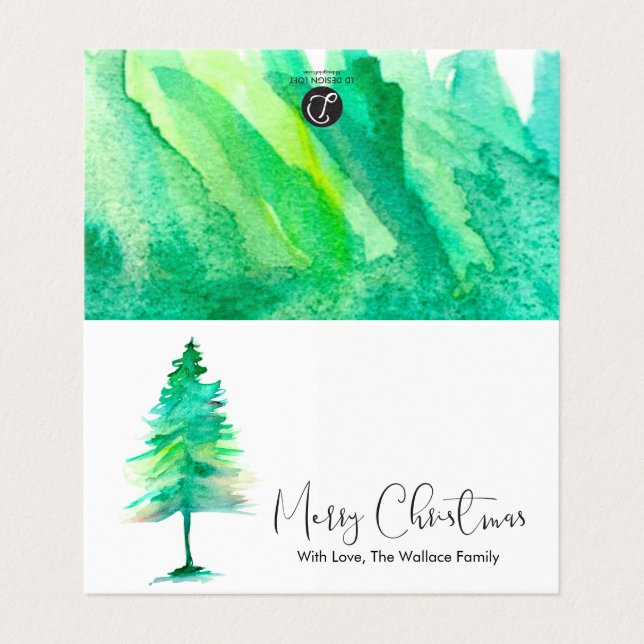 MINI -Merry Christmas, Watercolor Pinetree, Script (Outside Unfolded)