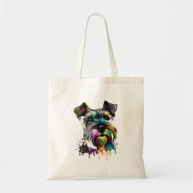 Mini Miniature Schnauzer Face Colourful Dog Tote Bag (Front)