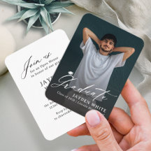 Mini Modern Brush Script Photo Graduation Invite