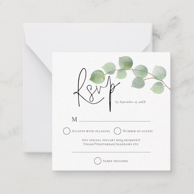 MINI Modern Eucalyptus Wedding RSVP Enclosures Card (Front)