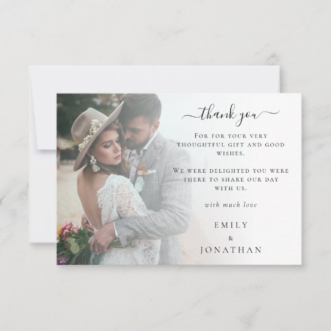 Mini Modern Photo Overlay Wedding Thank You   Card (Front)