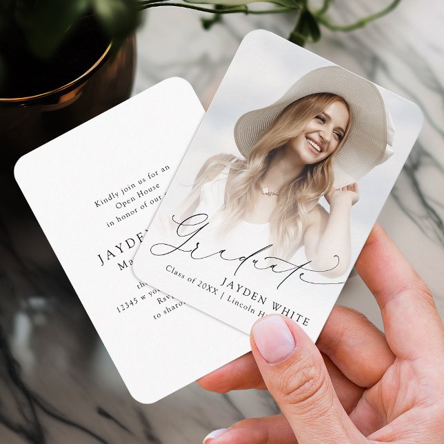 Mini Moderne Chic Script Photo Invitation (Mini Modern Chic Script Photo Graduation Invite)