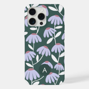 Mini Monogram Initial Green/Purple Floral Pattern iPhone 15 Pro Max Case