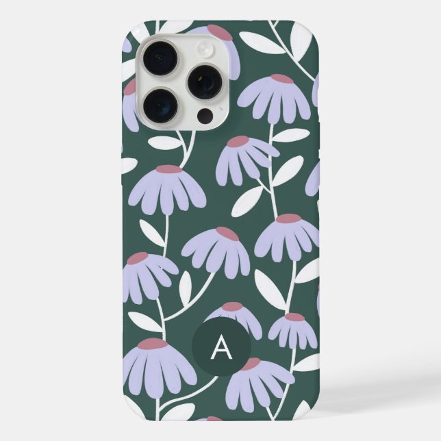 Mini Monogram Initial Green/Purple Floral Pattern iPhone Case (Back)