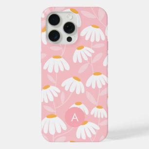 Mini Monogram Initial Pink & White Floral Pattern iPhone 15 Pro Max Case