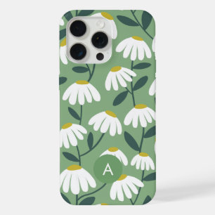 Mini Monogram Initial Sage Green Floral Pattern iPhone 15 Pro Max Case