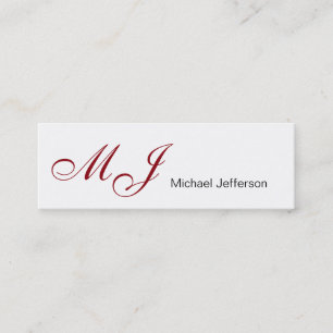 Mini Monogramme blanc Carte de visite de script rouge