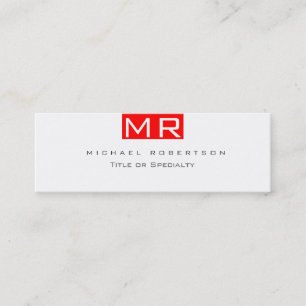 Mini Monogramme moderne blanc rouge Carte de visite pro