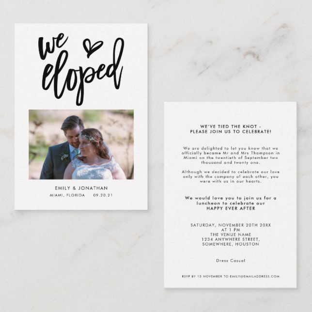 MINI | Nous Avons Elopé Faire-part Photo Invitatio (Devant / Derrière)