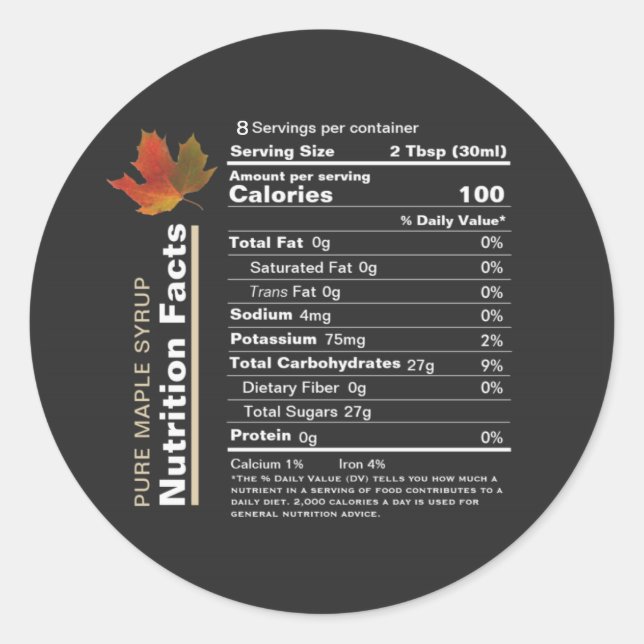 Mini Nutrition Facts Label Colourful Maple Leaf  (Front)