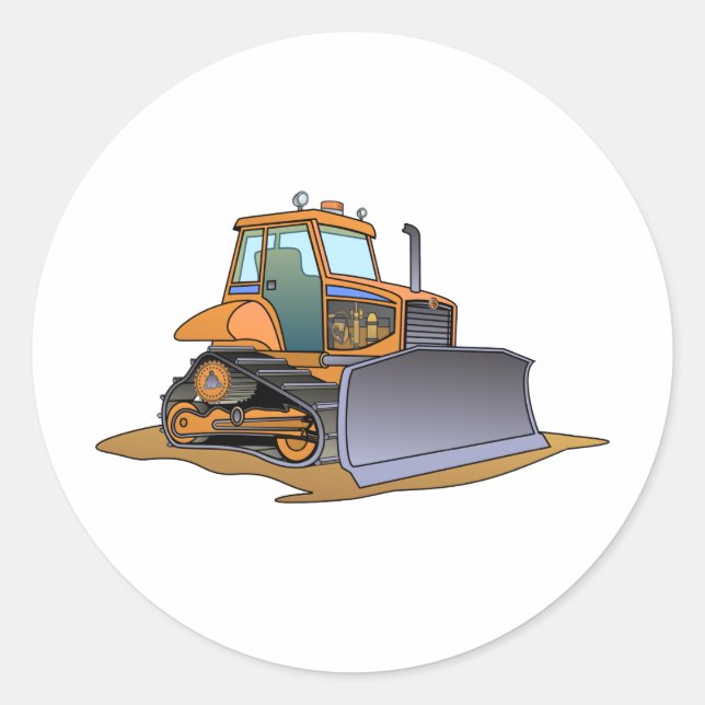Mini Orange Bulldozer Classic Round Sticker (Front)
