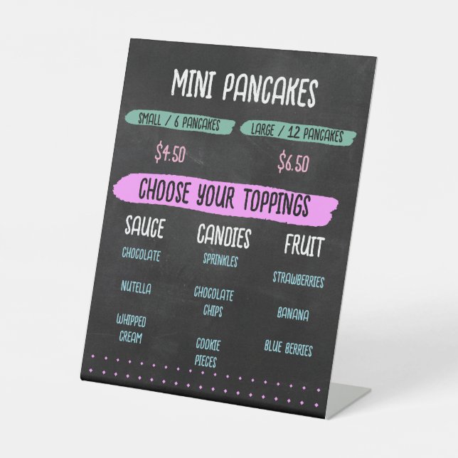 Mini Pancakes Cart Menu Chalkboard Template Pedestal Sign (Front)