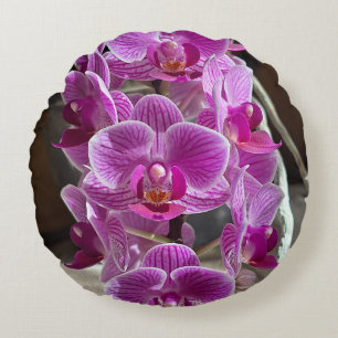 Mini Phalaenopsis Sogo Vivien Purple Orchid Flower Round Pillow