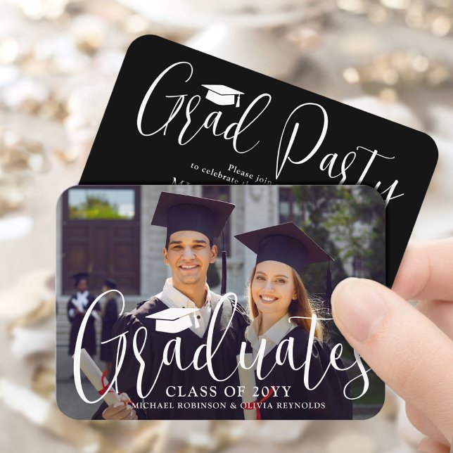 Mini Photo Joint Graduation Party Black Invitation (Créateur téléchargé)