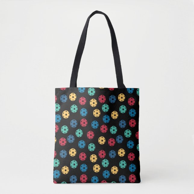 🤩 Mini Pickleballs on black background Tote Bag (Front)