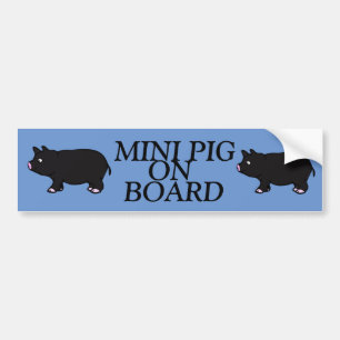 MINI PIG ON BOARD, Black Mini Pig Bumper Sticker