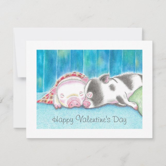 Mini Pigs Piglets Valentine's Day Flat Card (Front)