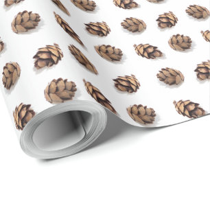 Mini Pine Cones on White Pattern Wrapping Paper