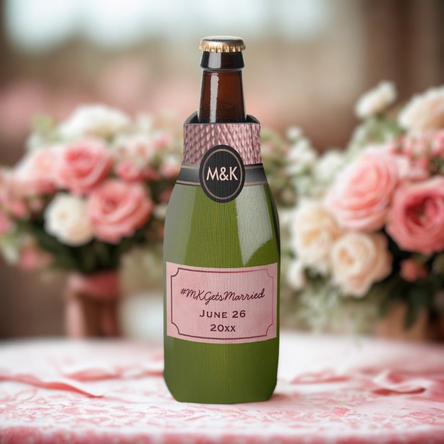 Mini Pink Champagne Wedding Bottle Cooler (Just add your wedding hashtag and date to this cute mini bottle cooler)
