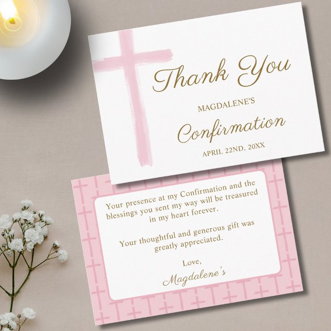 Mini Pink Cross Confirmation Thank You Enclosure Card (Creator Uploaded)