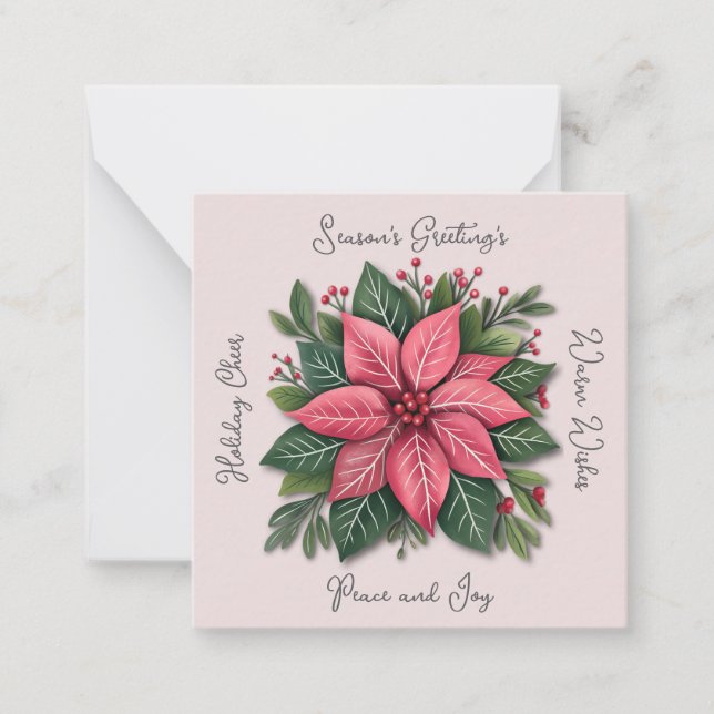 Mini Pink Poinsettia Non-Denominational Christmas  Card (Front)