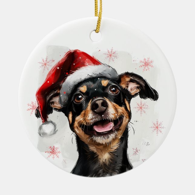Mini Pinscher Dog Christmas Personalized Ceramic Ornament (Front)