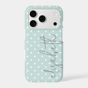 Mini Polka Dots with script grey name pastel teal