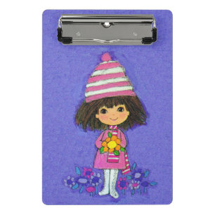 Mini Porte-bloc Adorable Petite fille Vintage rose Fleurs en tenue